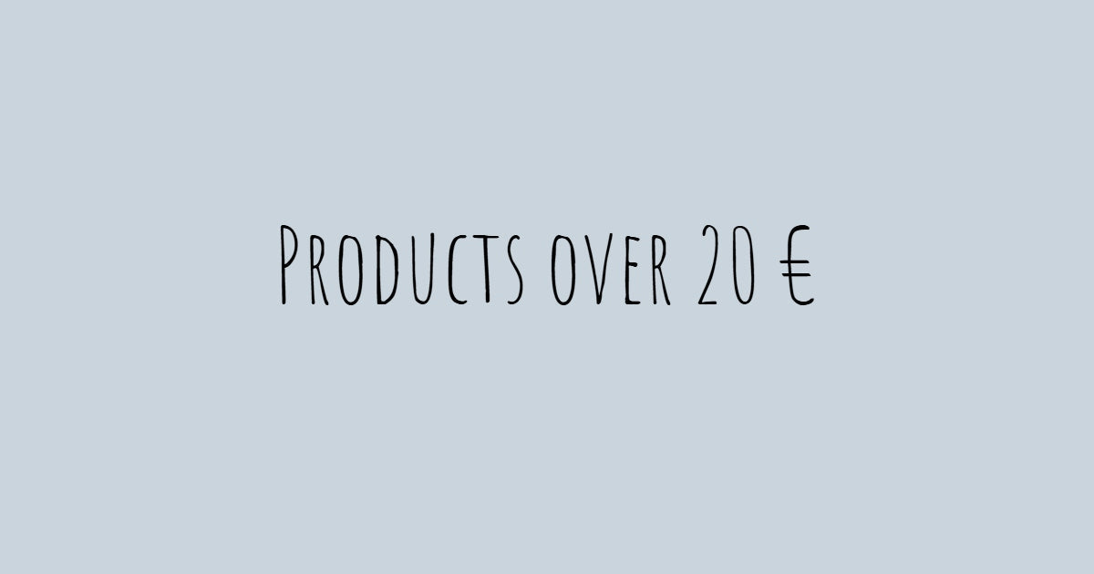Text 'Products over 20 €' on a light blue background
