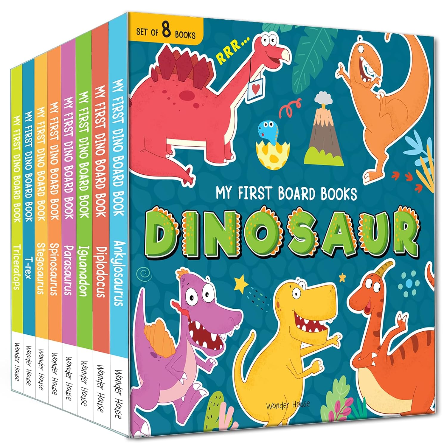 My First Board Books Dinosaur Box Set – 8 Children's Board Books with Colorful Dinosaur Illustrations by Wonder House