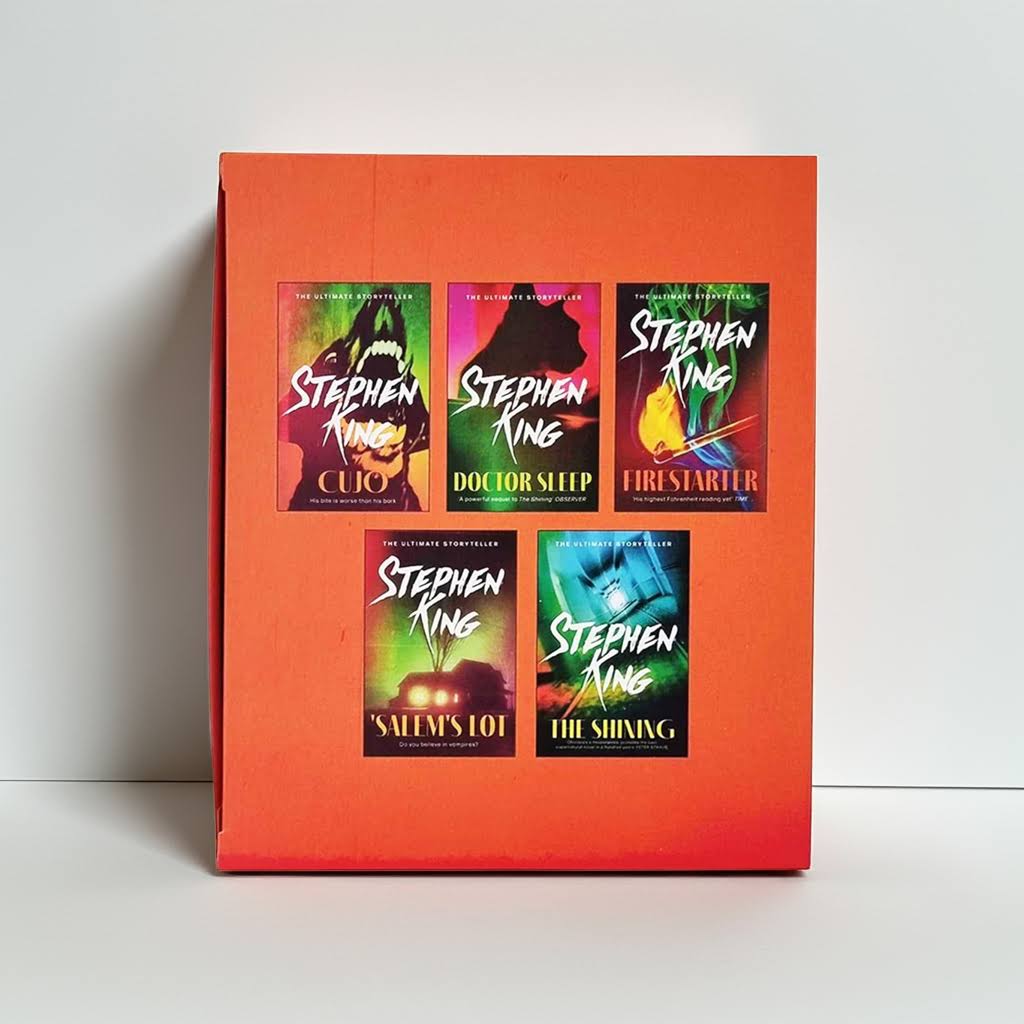 Stephen King 5 Book Box Set on clean white background – includes Cujo, Doctor Sleep, Firestarter, Salem's Lot and The Shining