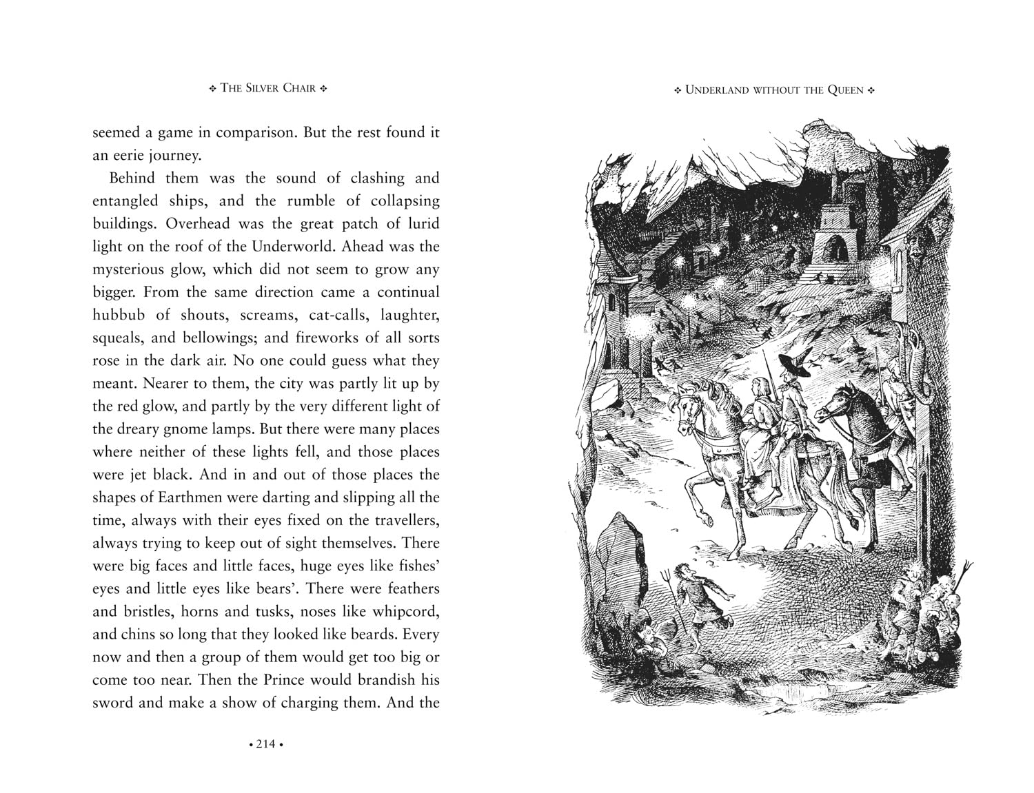 Inside view of The Chronicles of Narnia – sample page with classic black-and-white illustration and printed text