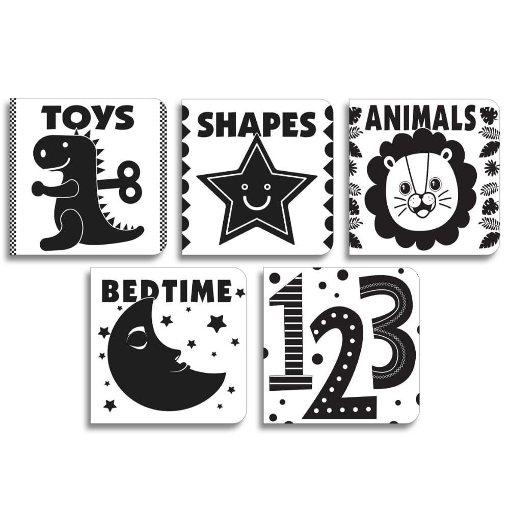 Set of five educational flashcards with black and white illustrations on a white background.