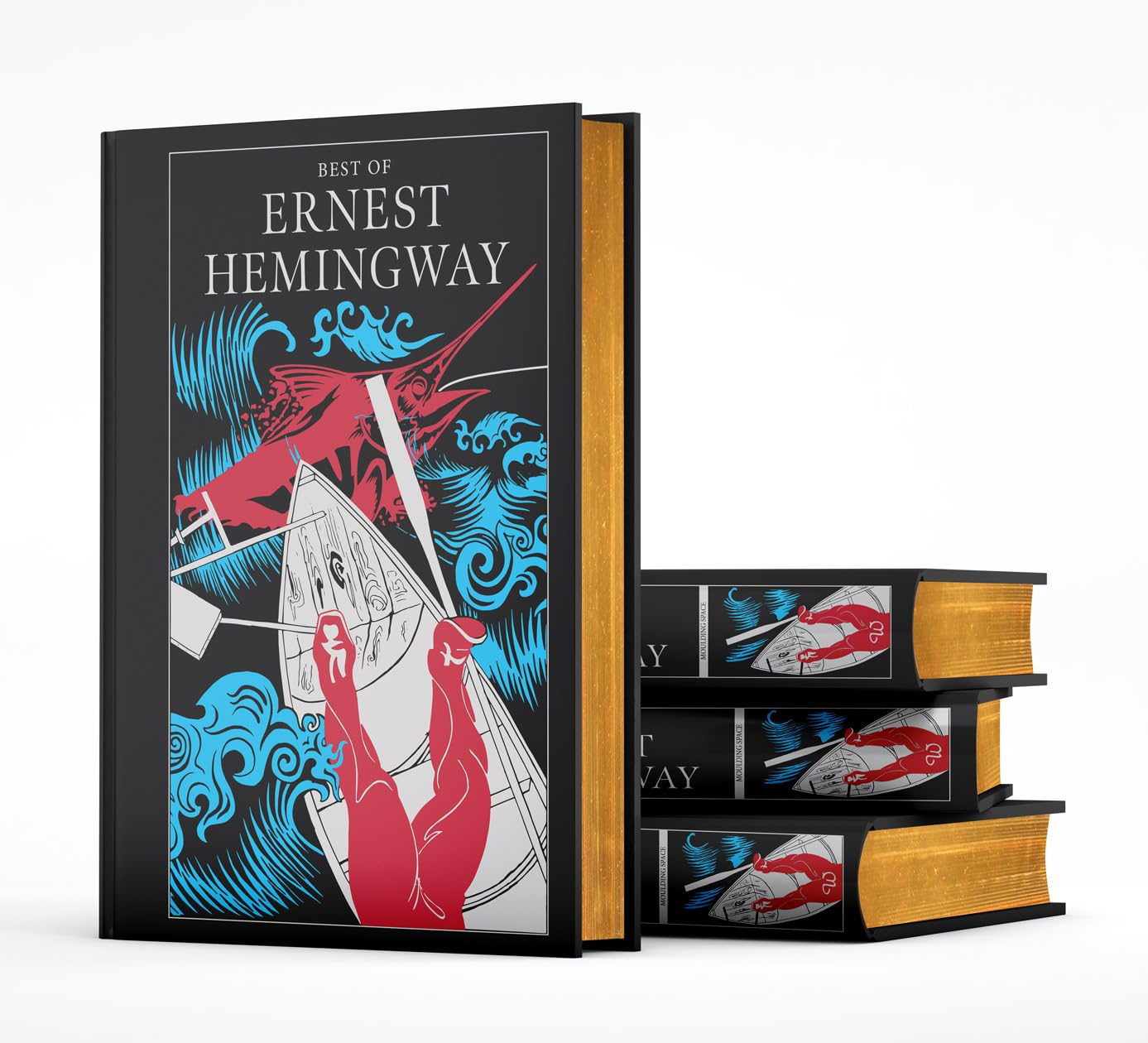 Book titled 'Best of Ernest Hemingway' with artistic cover design on a white background