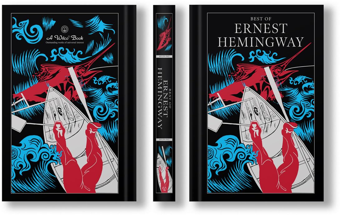 Book cover of 'The Best of Ernest Hemingway' with artistic design elements.