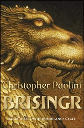 Book cover of 'Brisingr' by Christopher Paolini featuring a dragon's head.