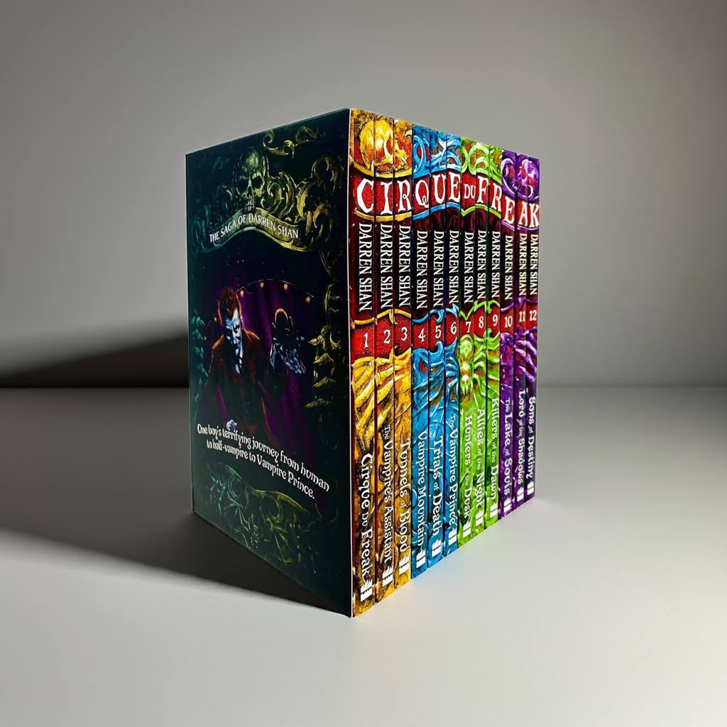 Cirque Du Freak 12 Book Box Set by Darren Shan – The Saga of Darren Shan Vampire Series Front and Side View