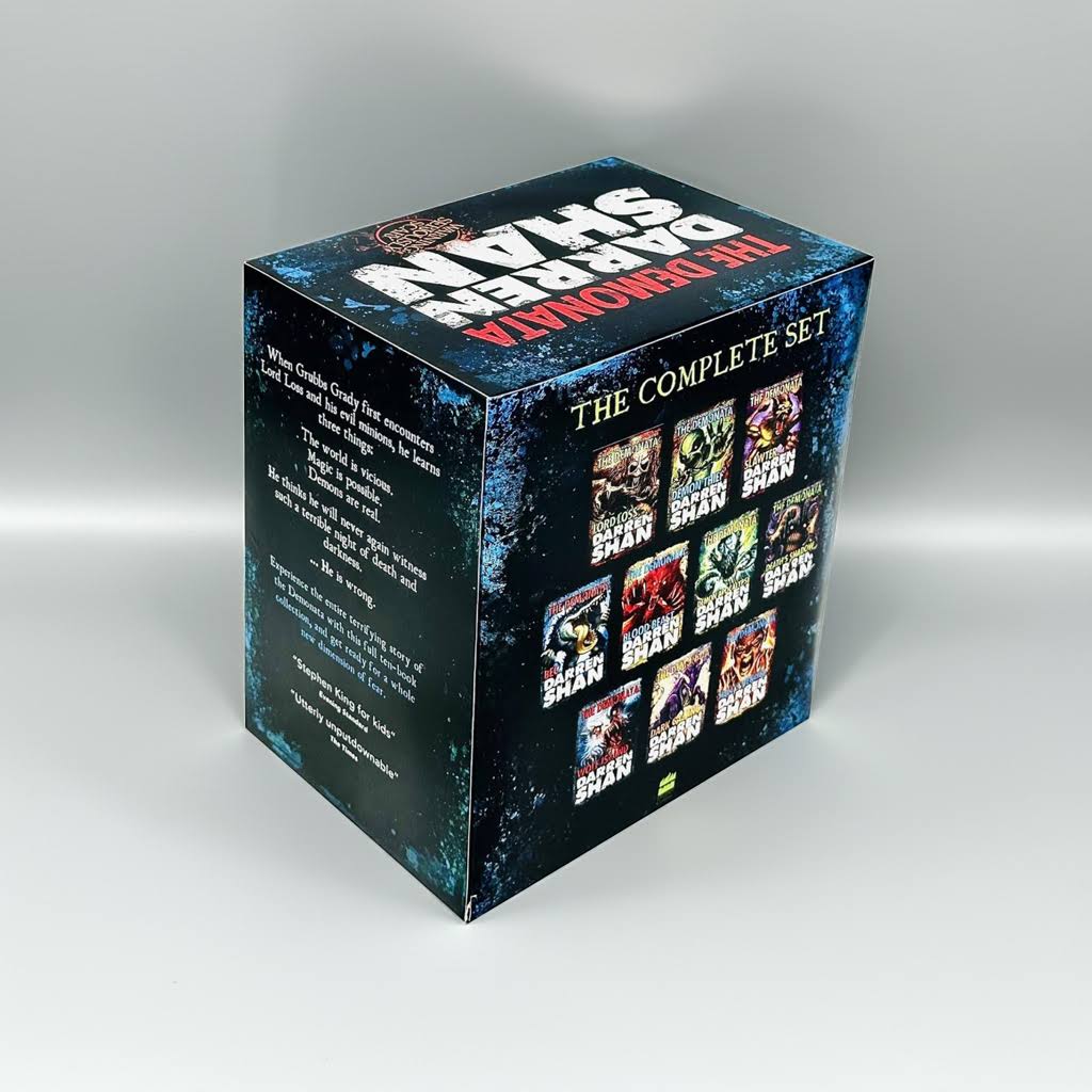 Darren Shan Demonata 10 Book Box Set – Rear View Showing All Titles on White Studio Background