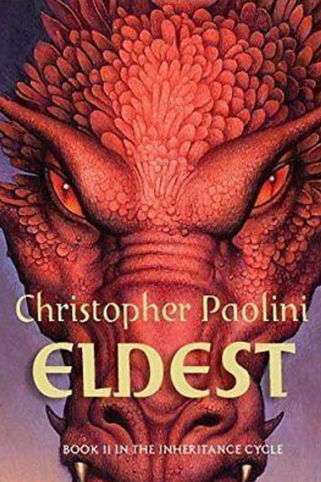 Book cover of 'Eldest' by Christopher Paolini featuring a red dragon's face.