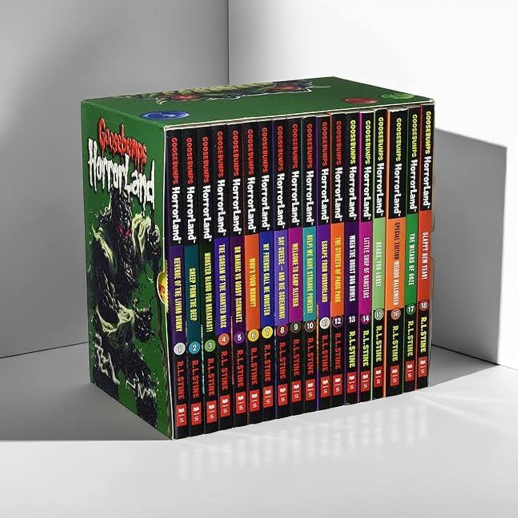 Goosebumps HorrorLand Series Books 1–18 Box Set by R.L. Stine – Front view of complete book collection on white studio background