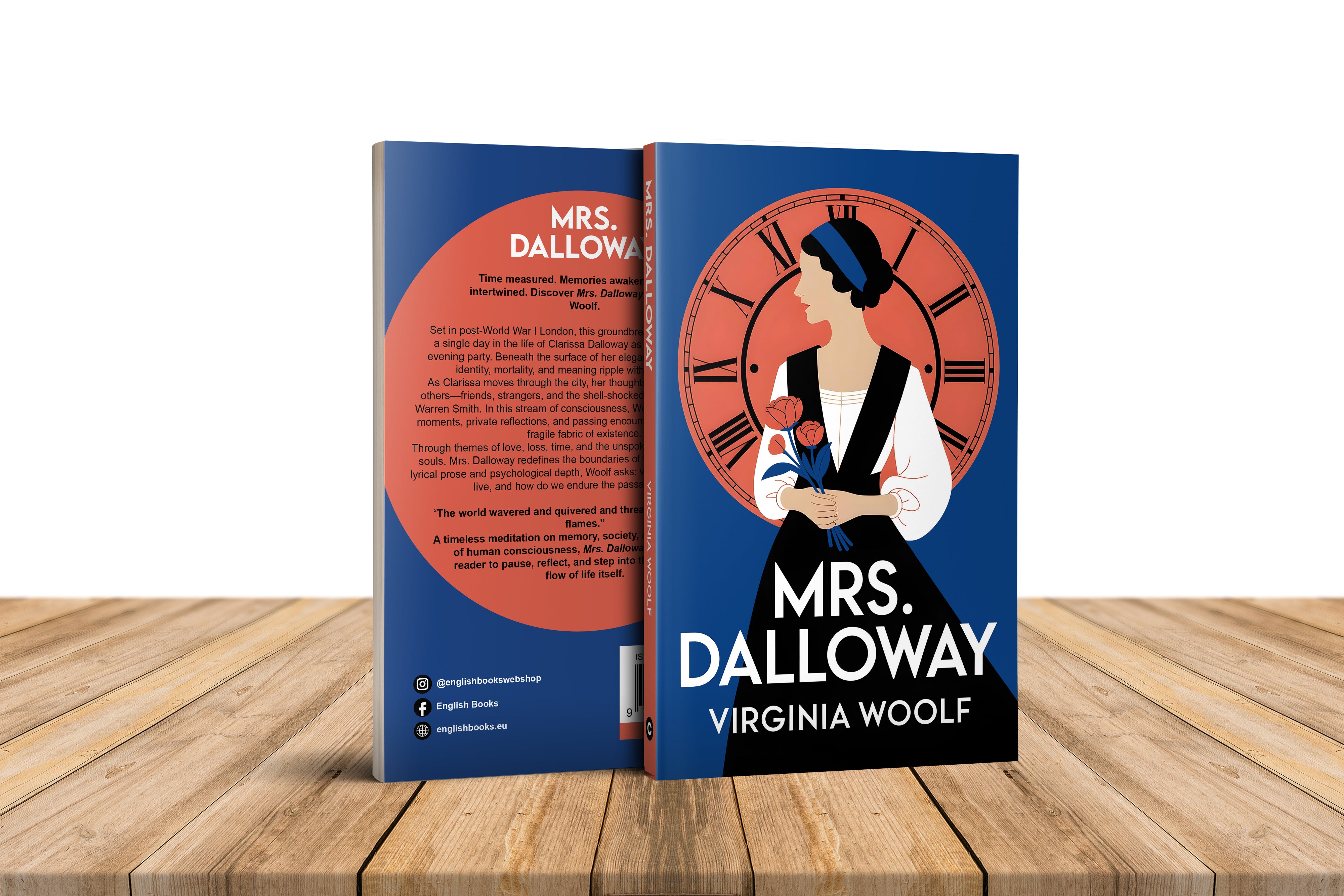 Book titled 'Mrs. Dalloway' by Virginia Woolf on a wooden surface