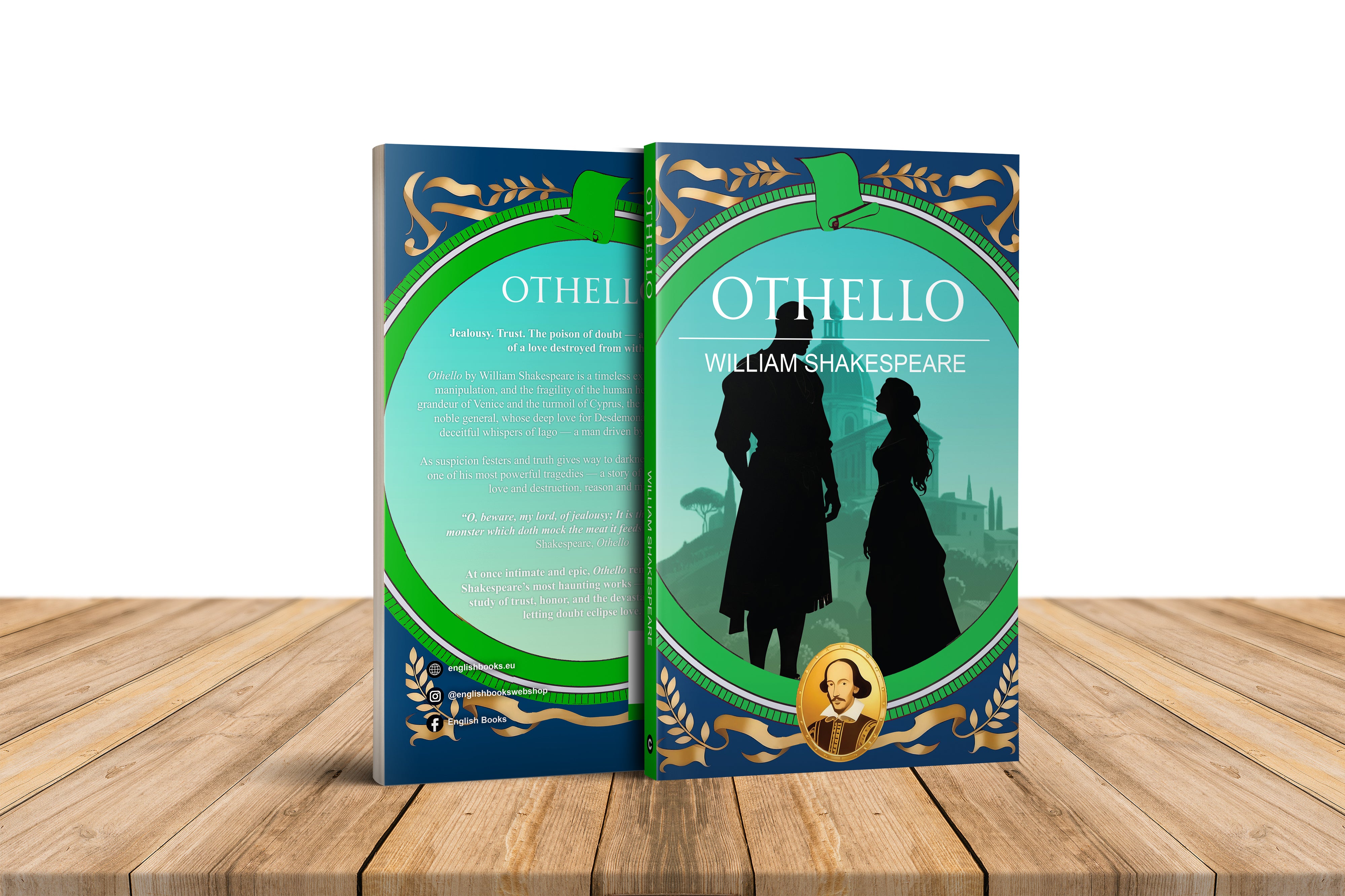 Book titled 'Othello' by William Shakespeare on a wooden surface