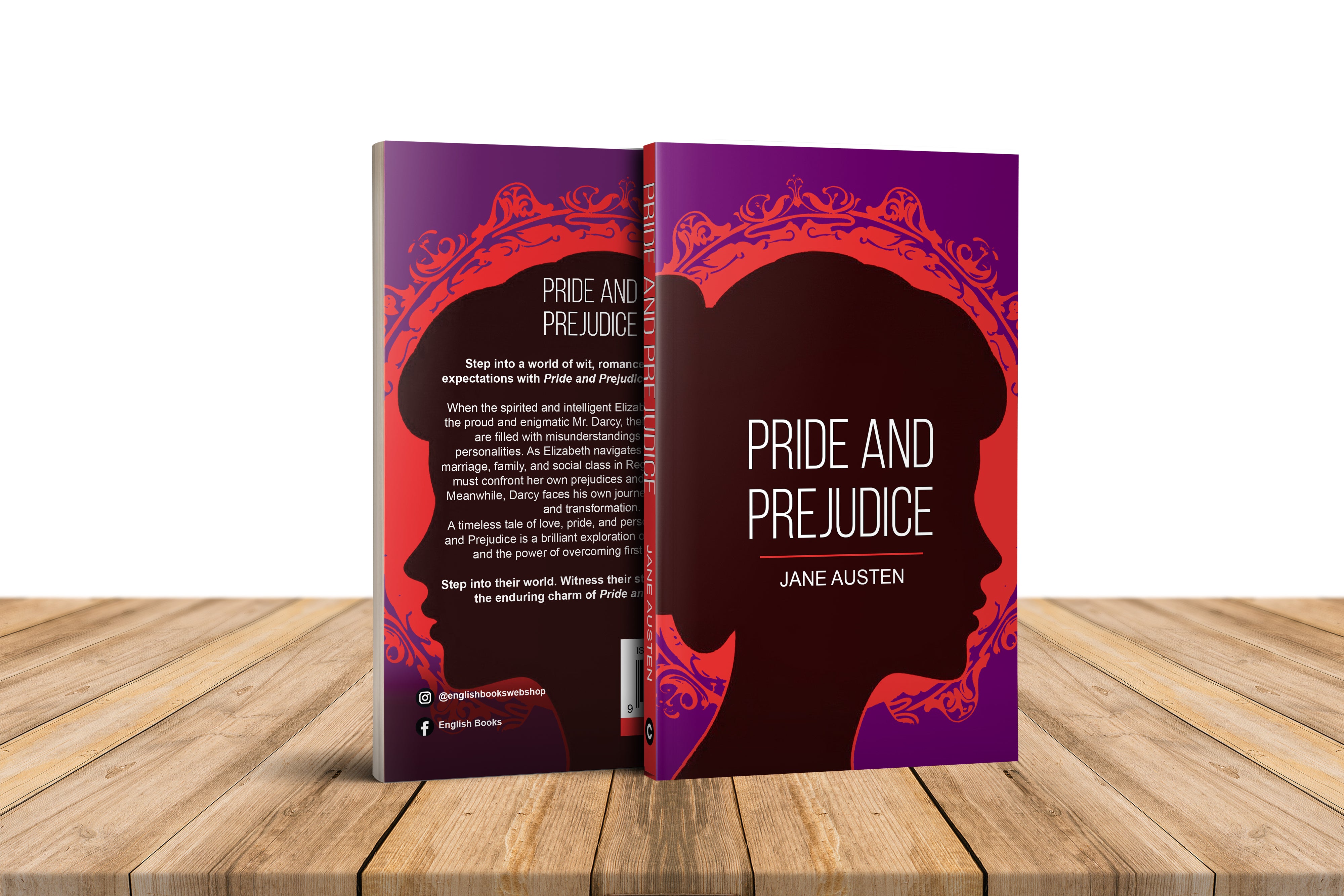 Book titled 'Pride and Prejudice' by Jane Austen on a wooden surface