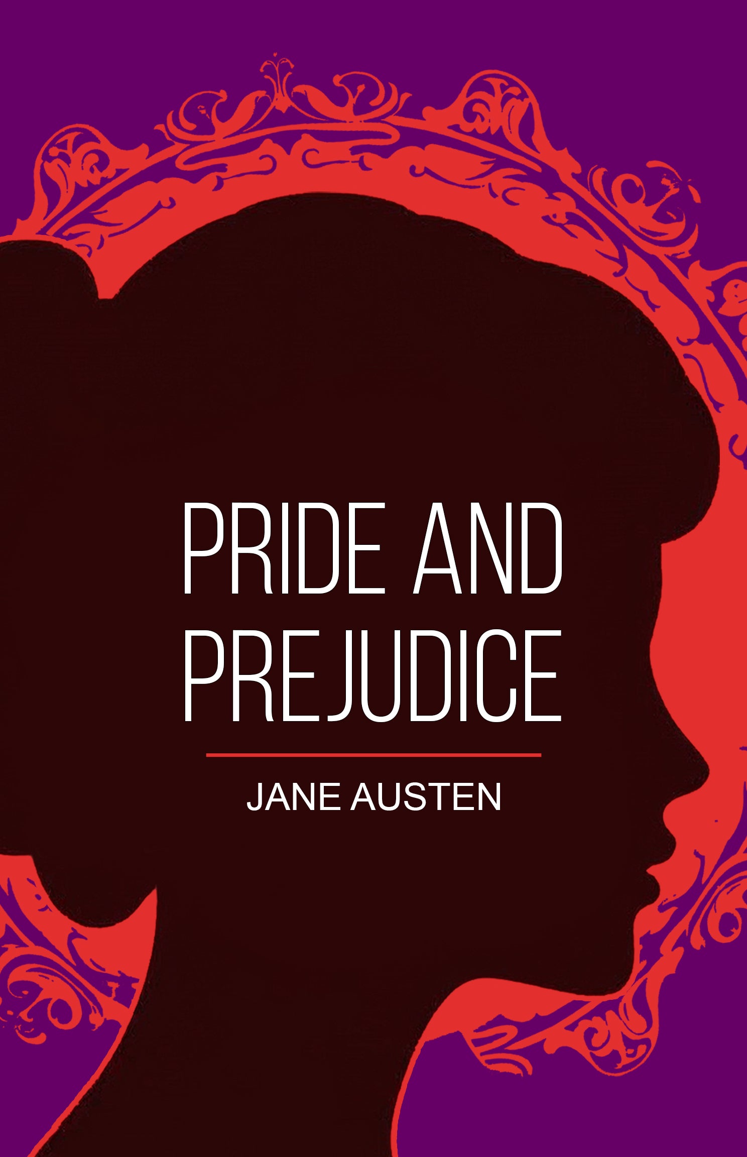 Book cover of 'Pride and Prejudice' by Jane Austen with a silhouette design.