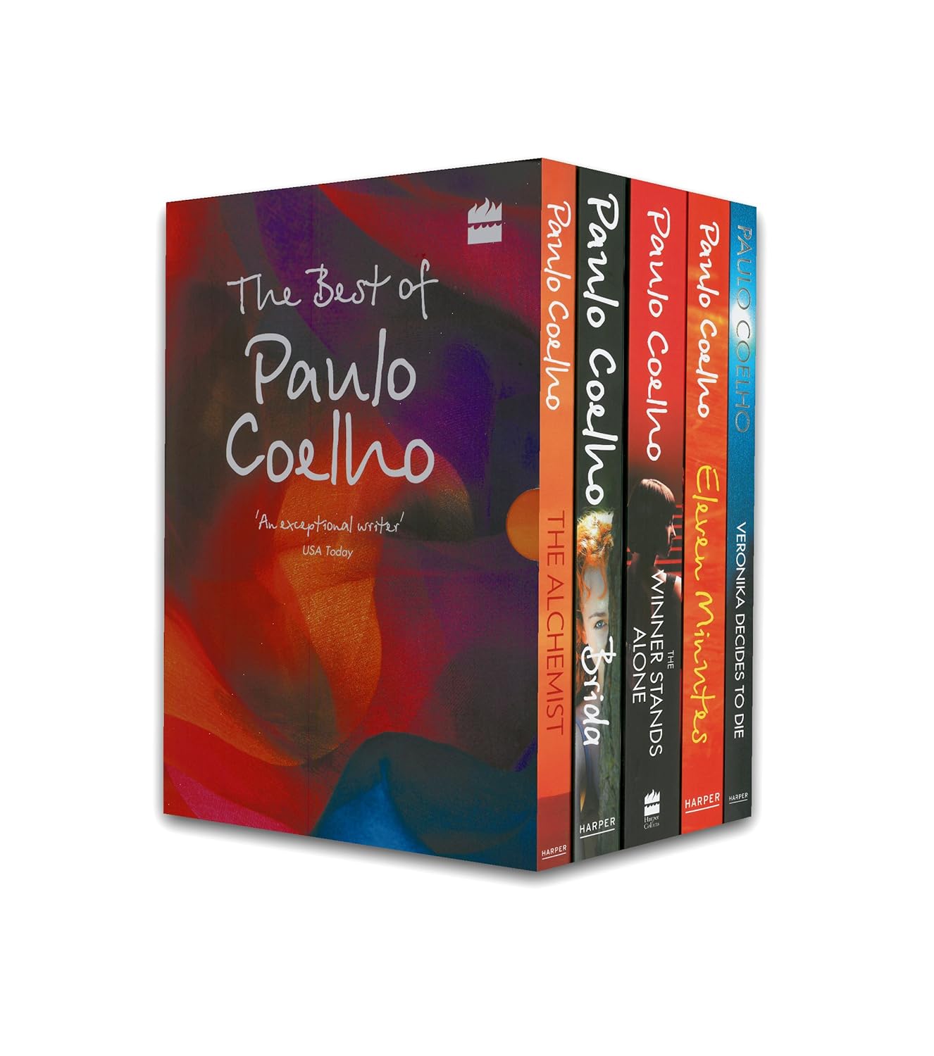 Collection of Paulo Coelho books in a box set on a white background