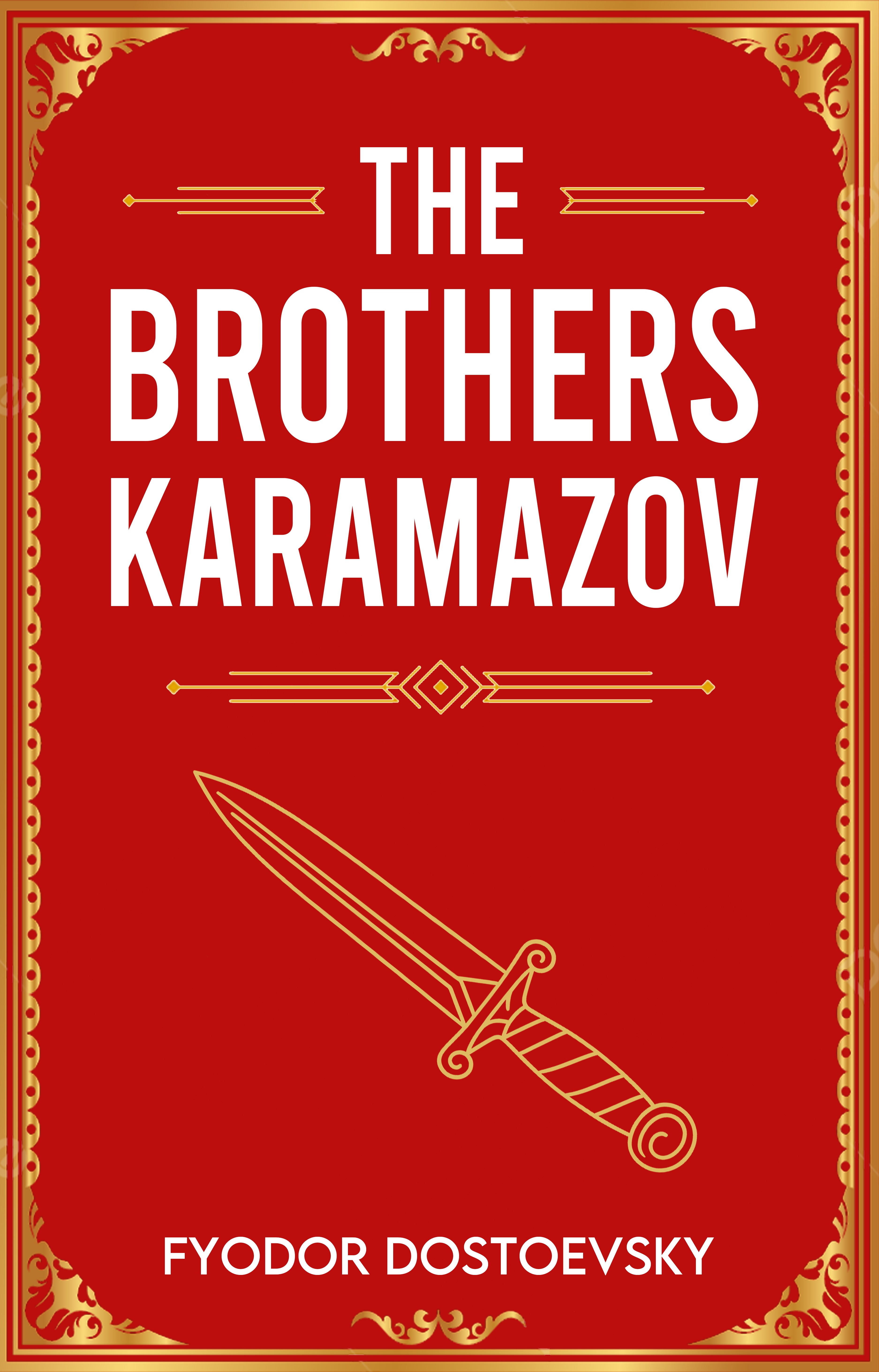 Book cover of 'The Brothers Karamazov' by Fyodor Dostoevsky with a red background and gold accents.