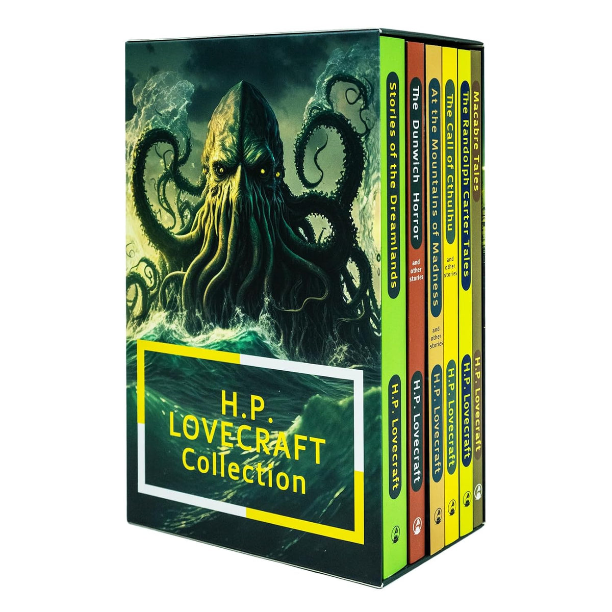 H.P. Lovecraft book collection with a prominent Cthulhu illustration on the cover.