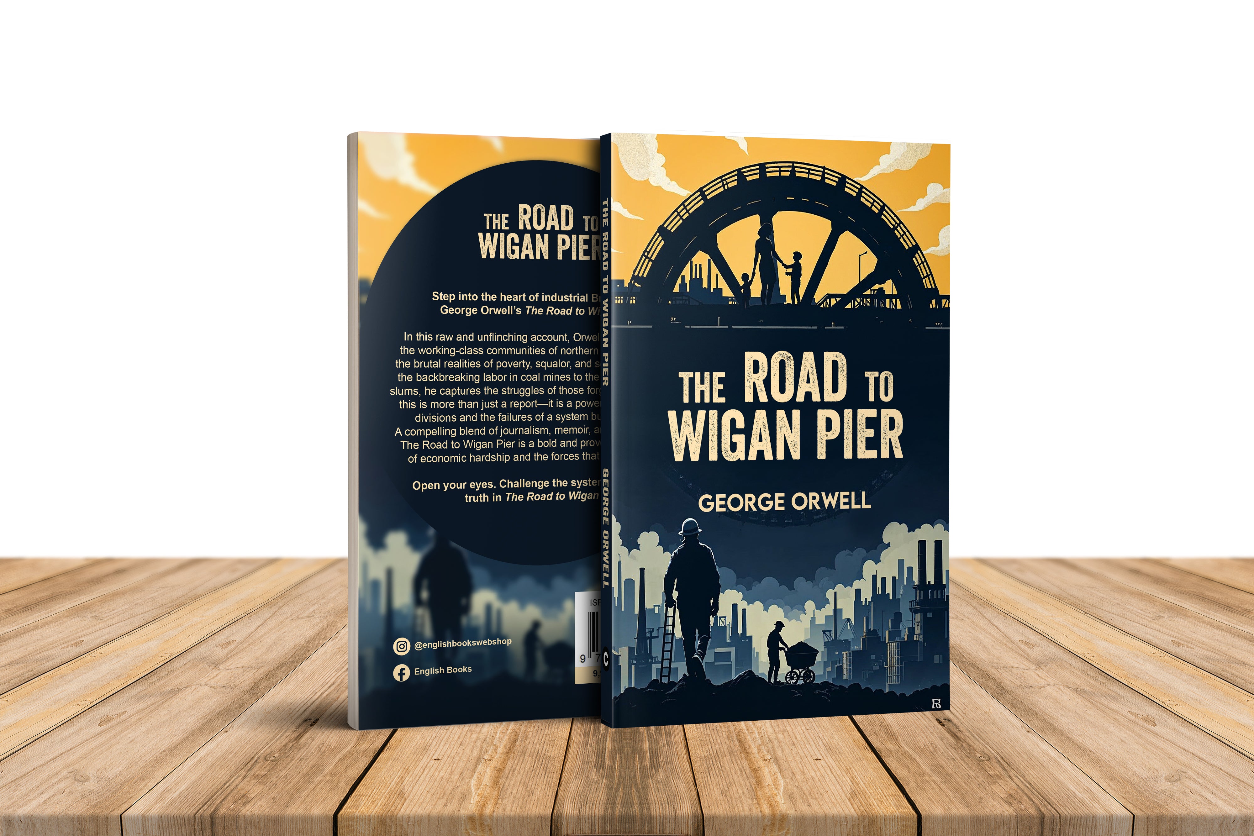 Book titled 'The Road to Wigan Pier' by George Orwell on a wooden surface