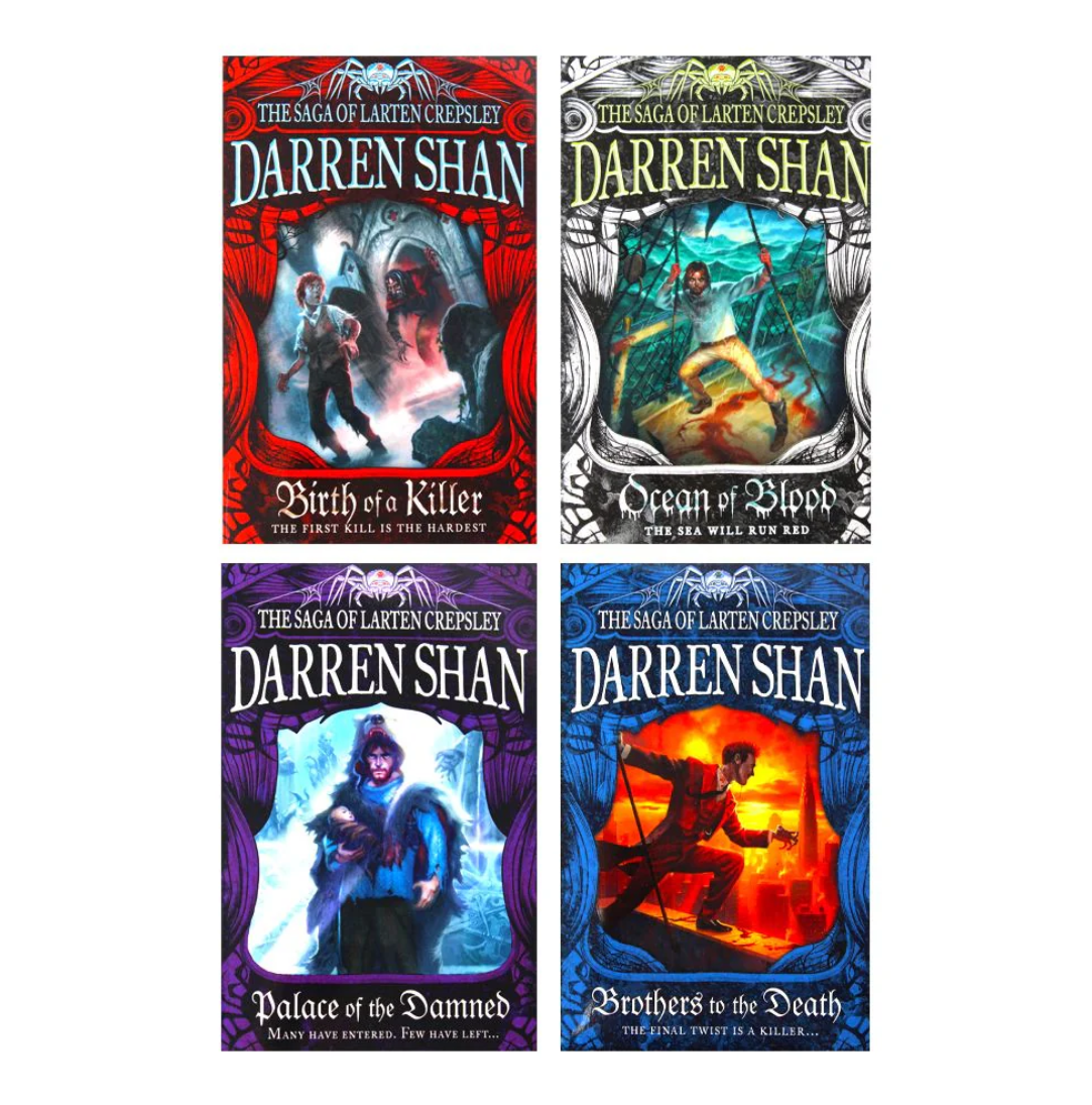 Four book covers from the 'Larten Crepsley' series by Darren Shan on a white background.