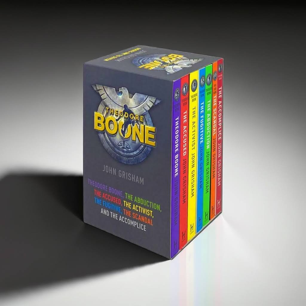 Theodore Boone Series 1–7 Book Box Set by John Grisham – front and side view standing on clean white background with subtle shadow