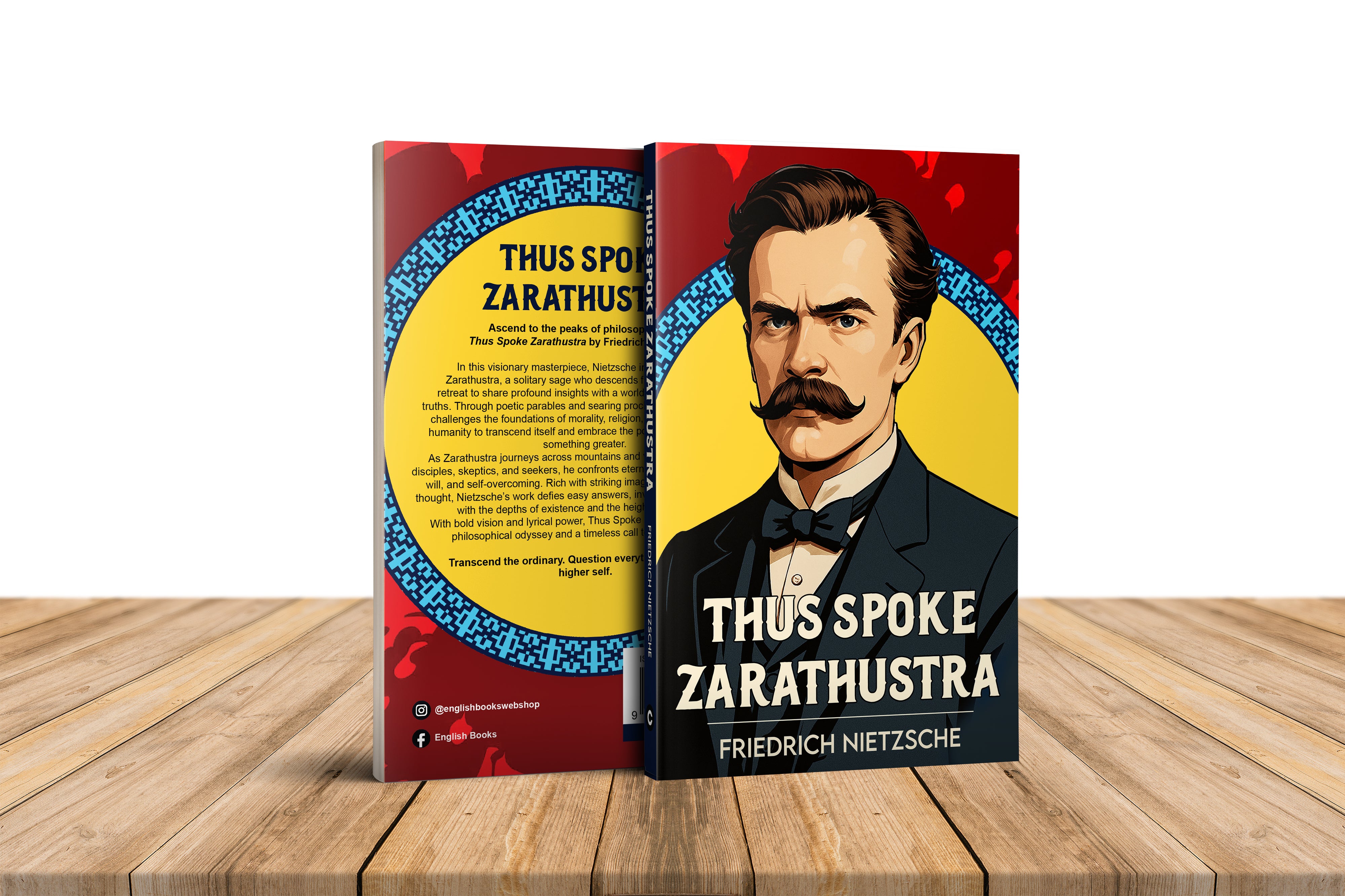 Book titled 'Thus Spoke Zarathustra' by Friedrich Nietzsche on a wooden surface