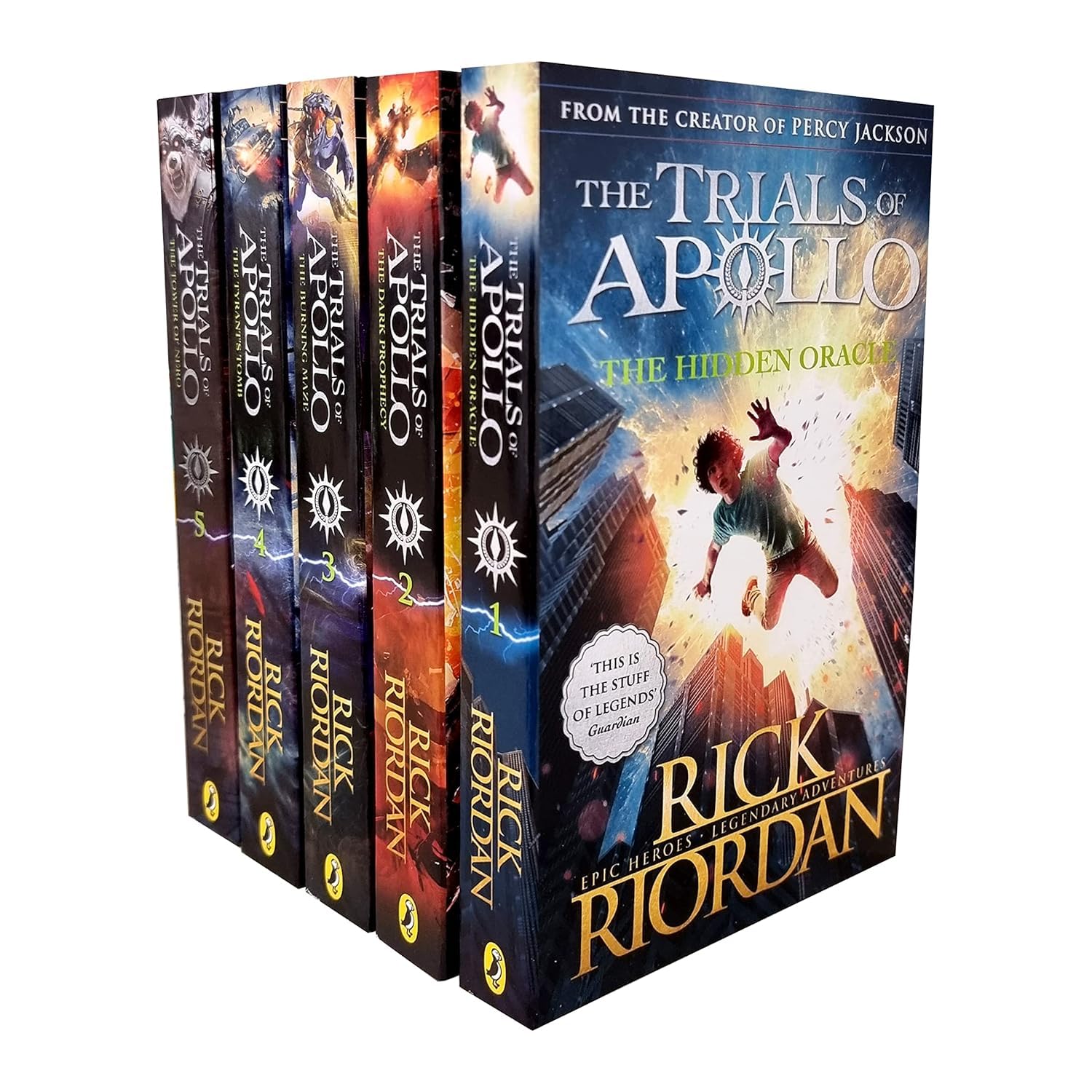 The Trials of Apollo – 5 Book Box Set by Rick Riordan – Includes The Hidden Oracle, The Dark Prophecy, The Burning Maze, The Tyrant’s Tomb, and The Tower of Nero