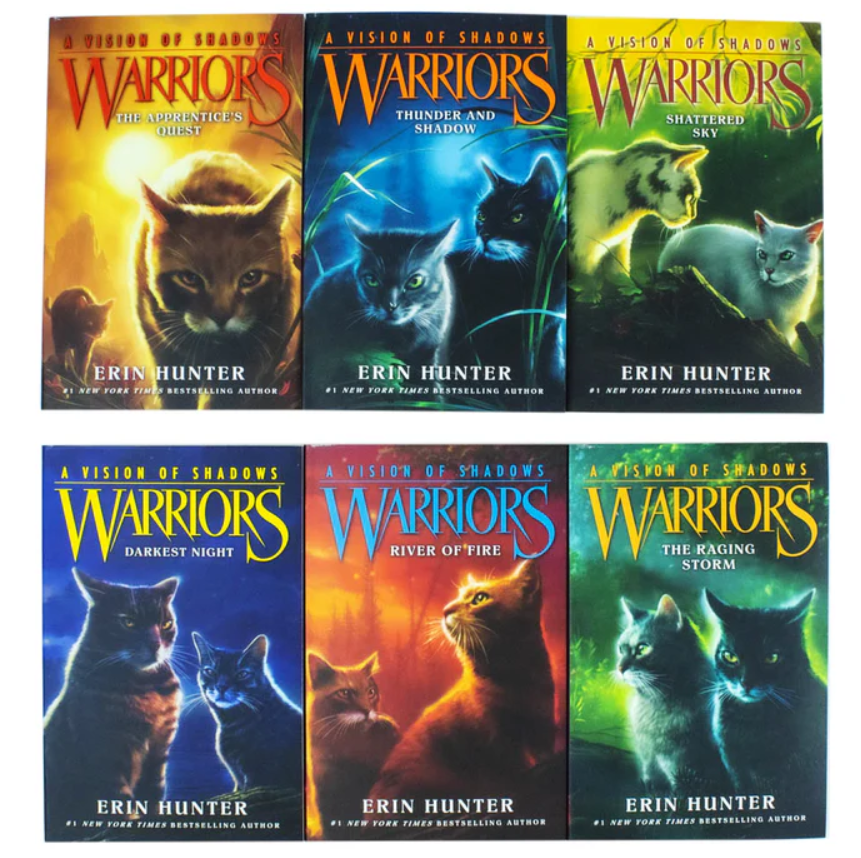 Collection of 'Warriors' book covers by Erin Hunter on a white background