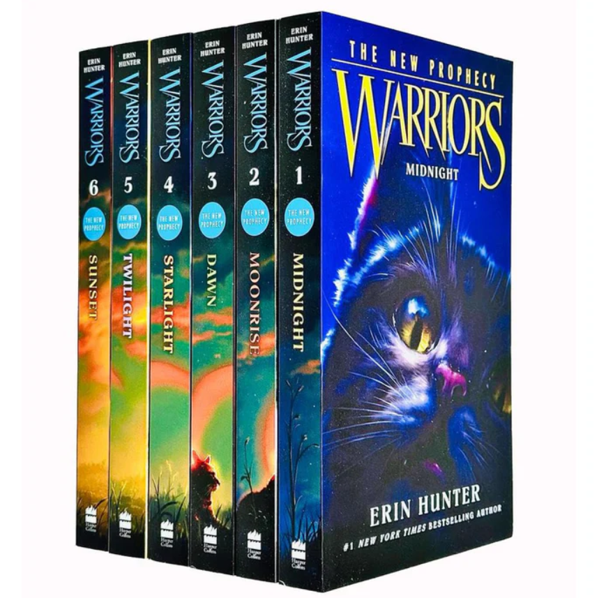 Set of 'Warriors' book series books by Erin Hunter on a white background