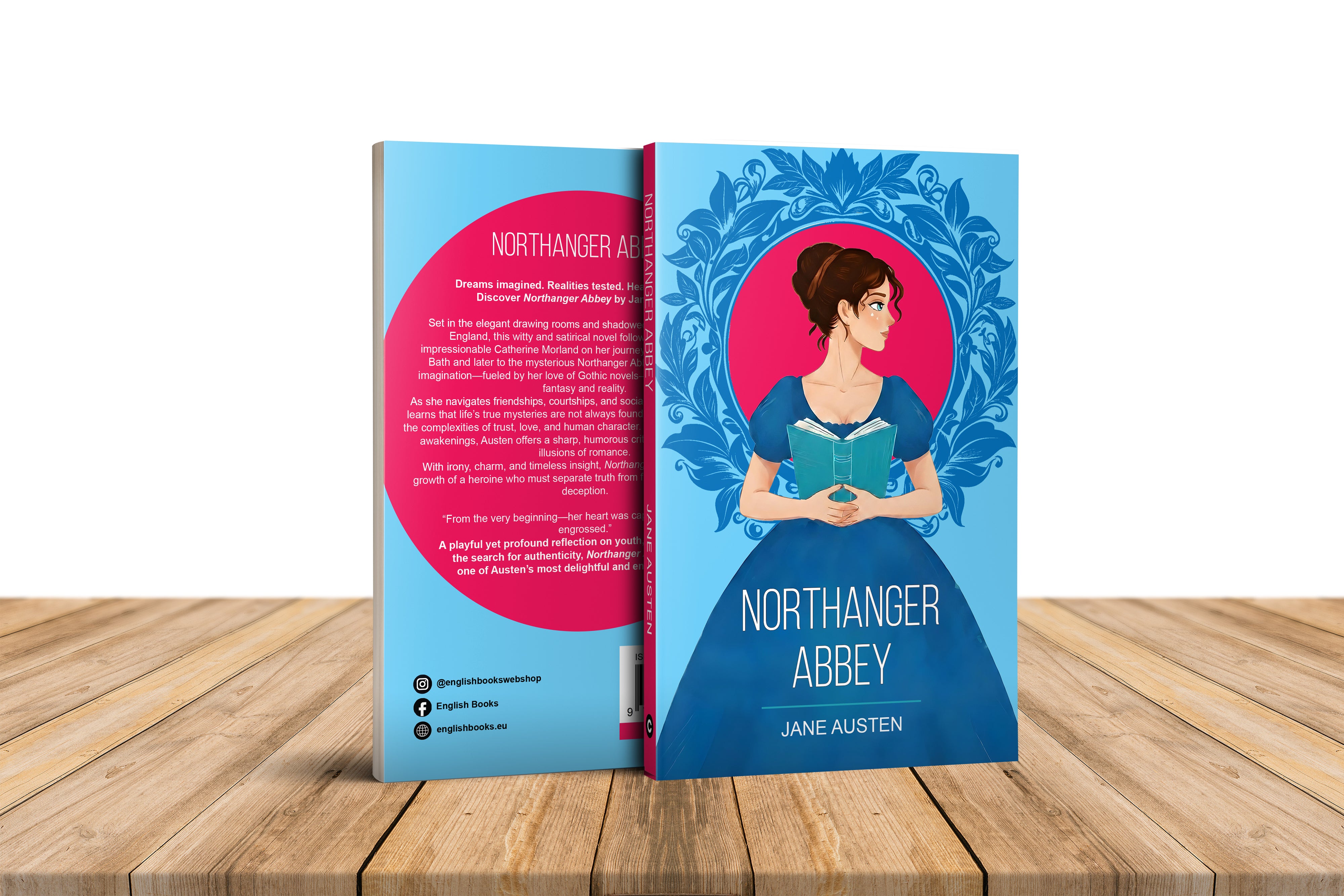 Book titled 'Northanger Abbey' by Jane Austen on a wooden surface