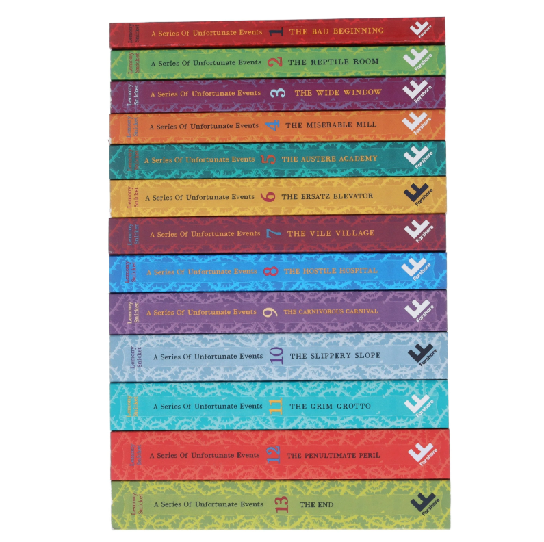 Set of 13 books from 'A Series of Unfortunate Events' series on a white background
