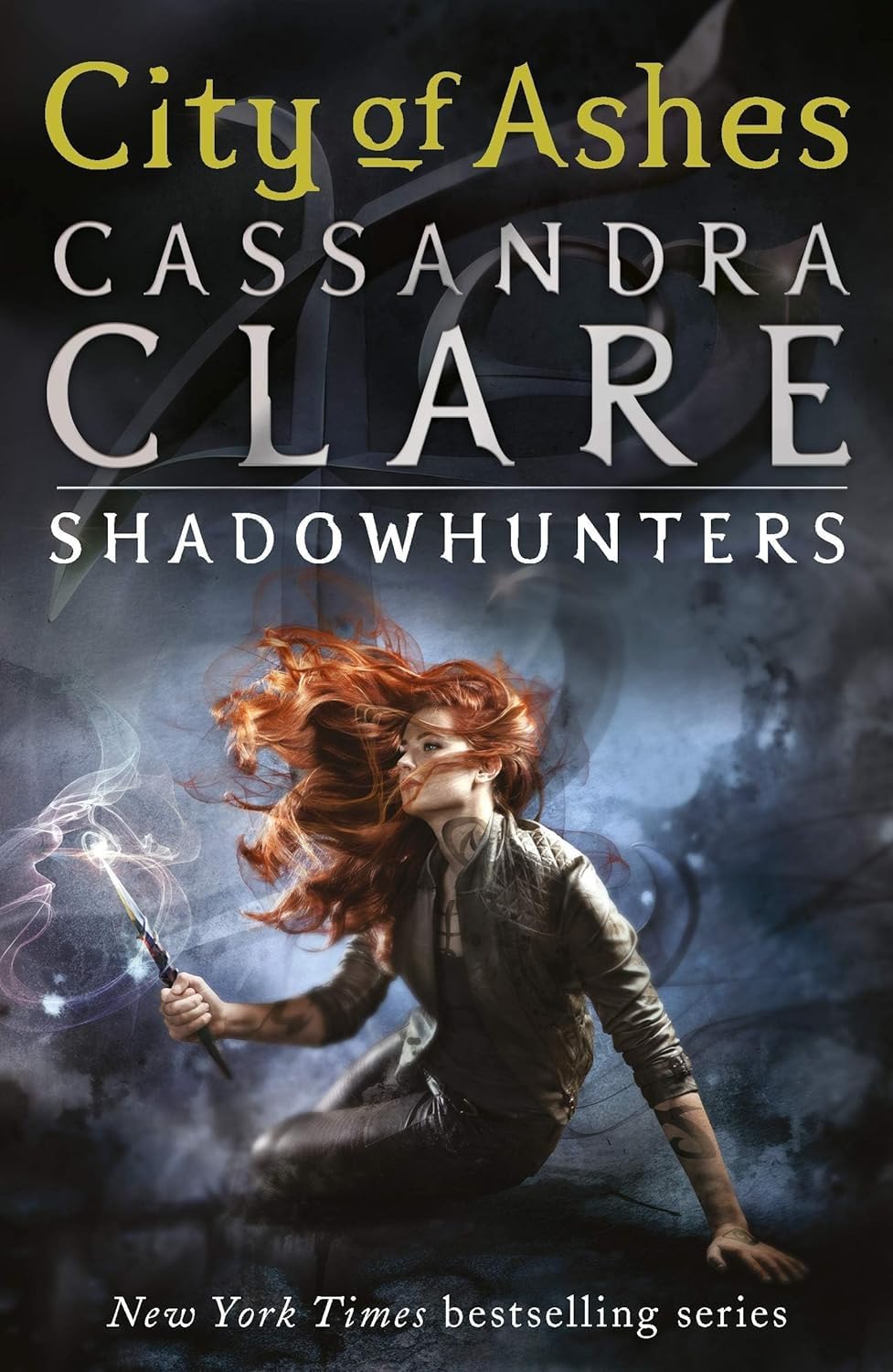 Book cover of 'City of Ashes' by Cassandra Clare featuring a character with red hair and a dark background.