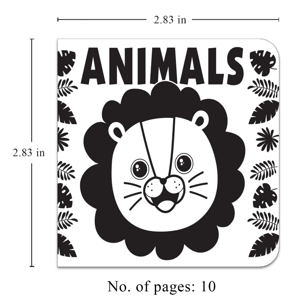 Children's book cover with a lion illustration and 'ANIMALS' text, dimensions 2.83 inches, 10 pages.
