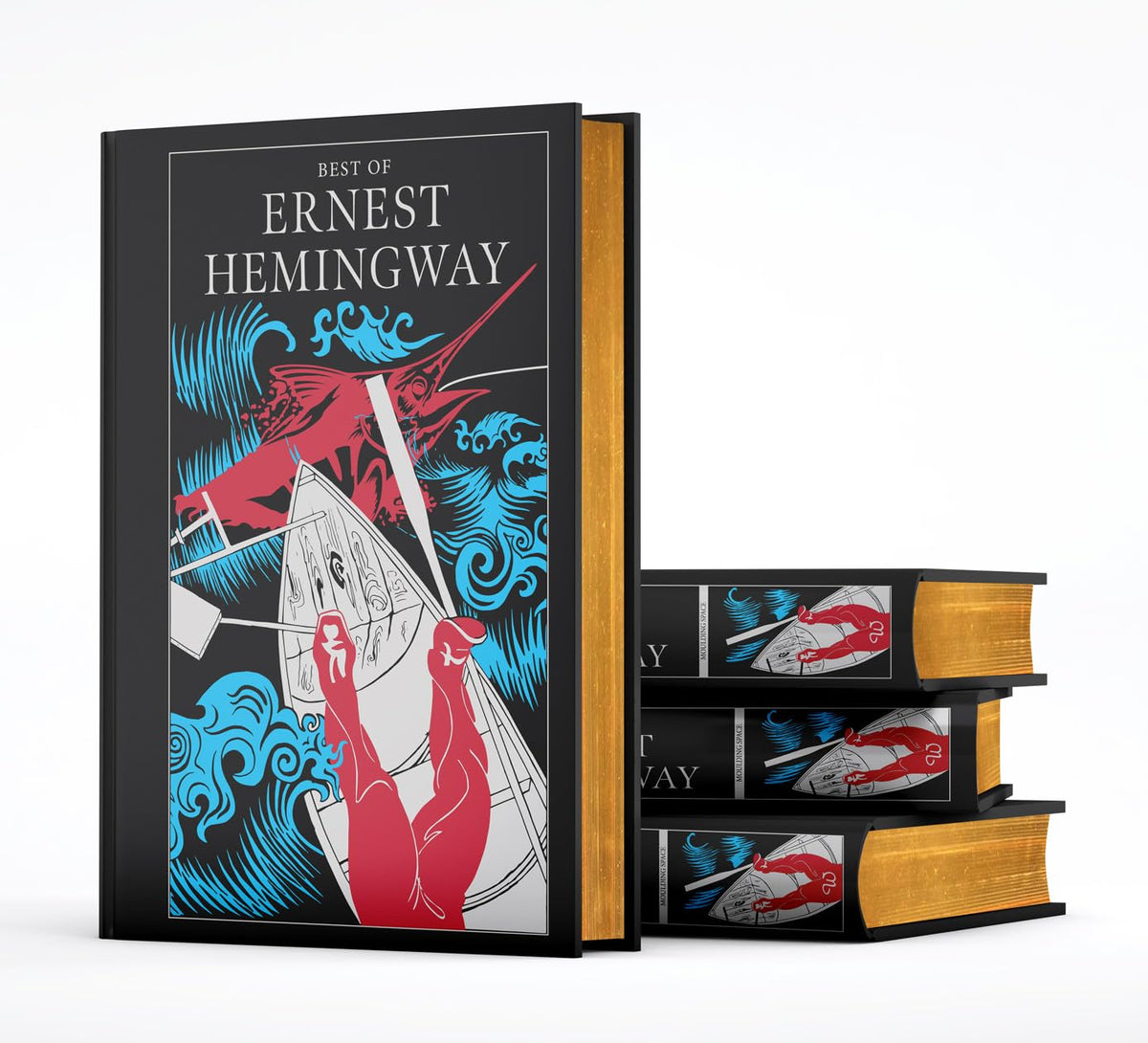 Book titled 'Best of Ernest Hemingway' with artistic cover design on a white background