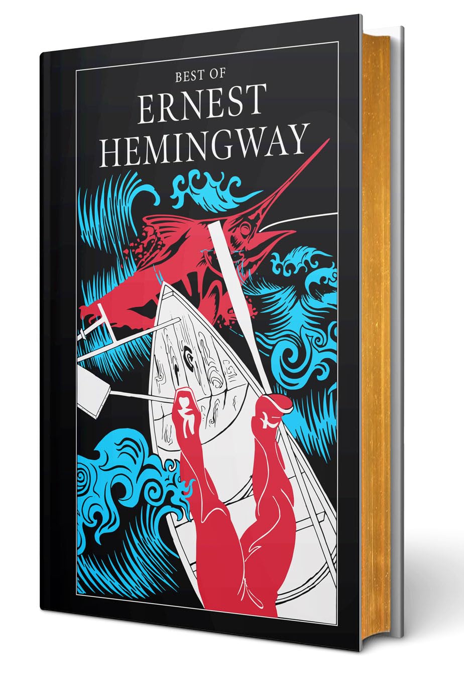 Book cover of 'Best of Ernest Hemingway' with a stylized illustration of a sailboat and marlin.