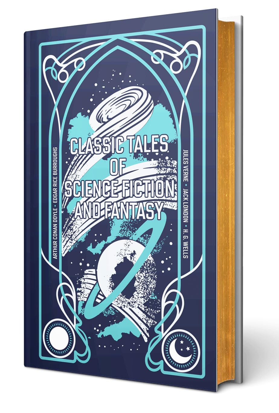Book titled 'Classic Tales of Science Fiction and Fantasy' with decorative cover design on a white background