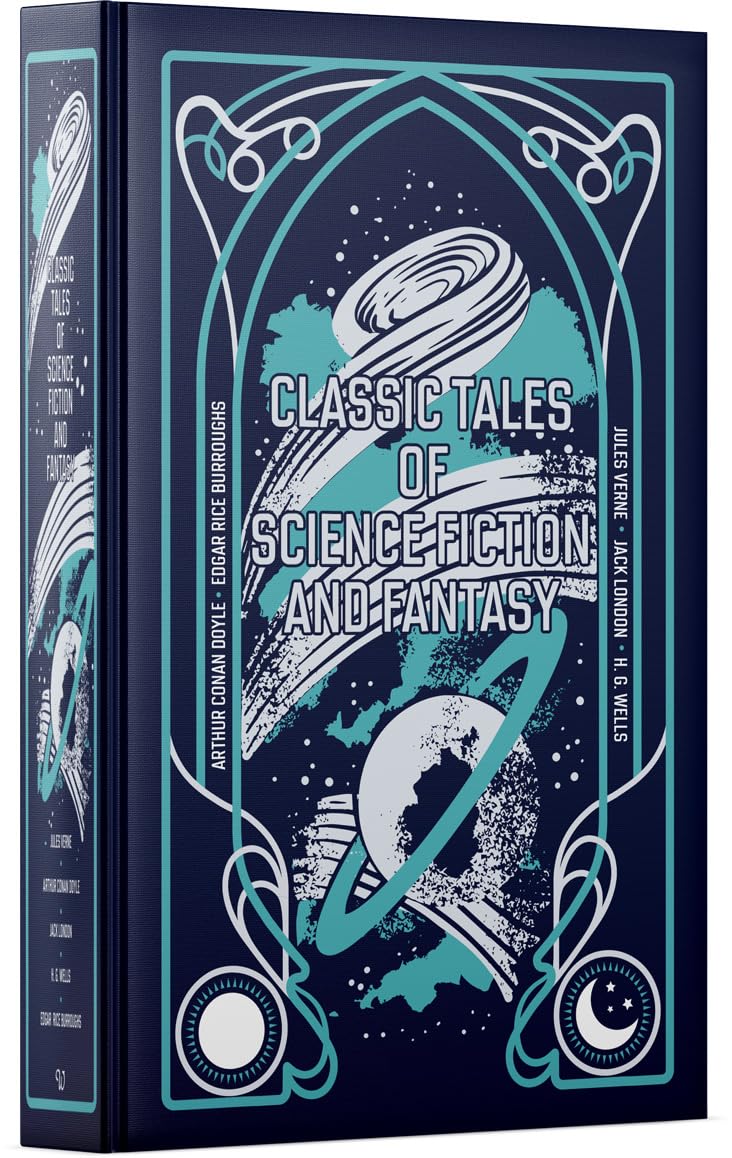 Book titled 'Classic Tales of Science Fiction and Fantasy' with decorative cover design.