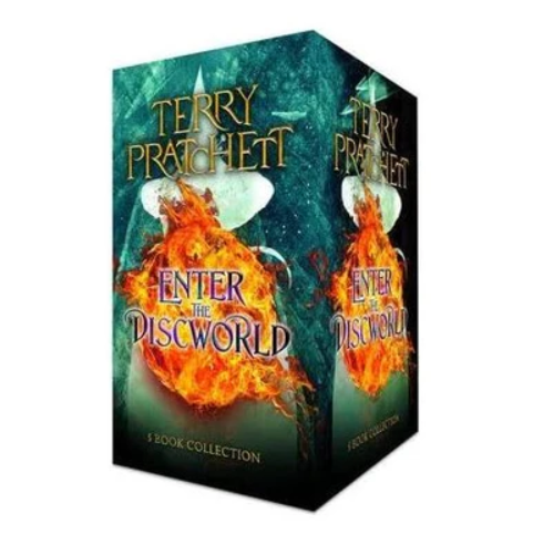 Box set of 'Enter the Discworld' books by Terry Pratchett on a white background
