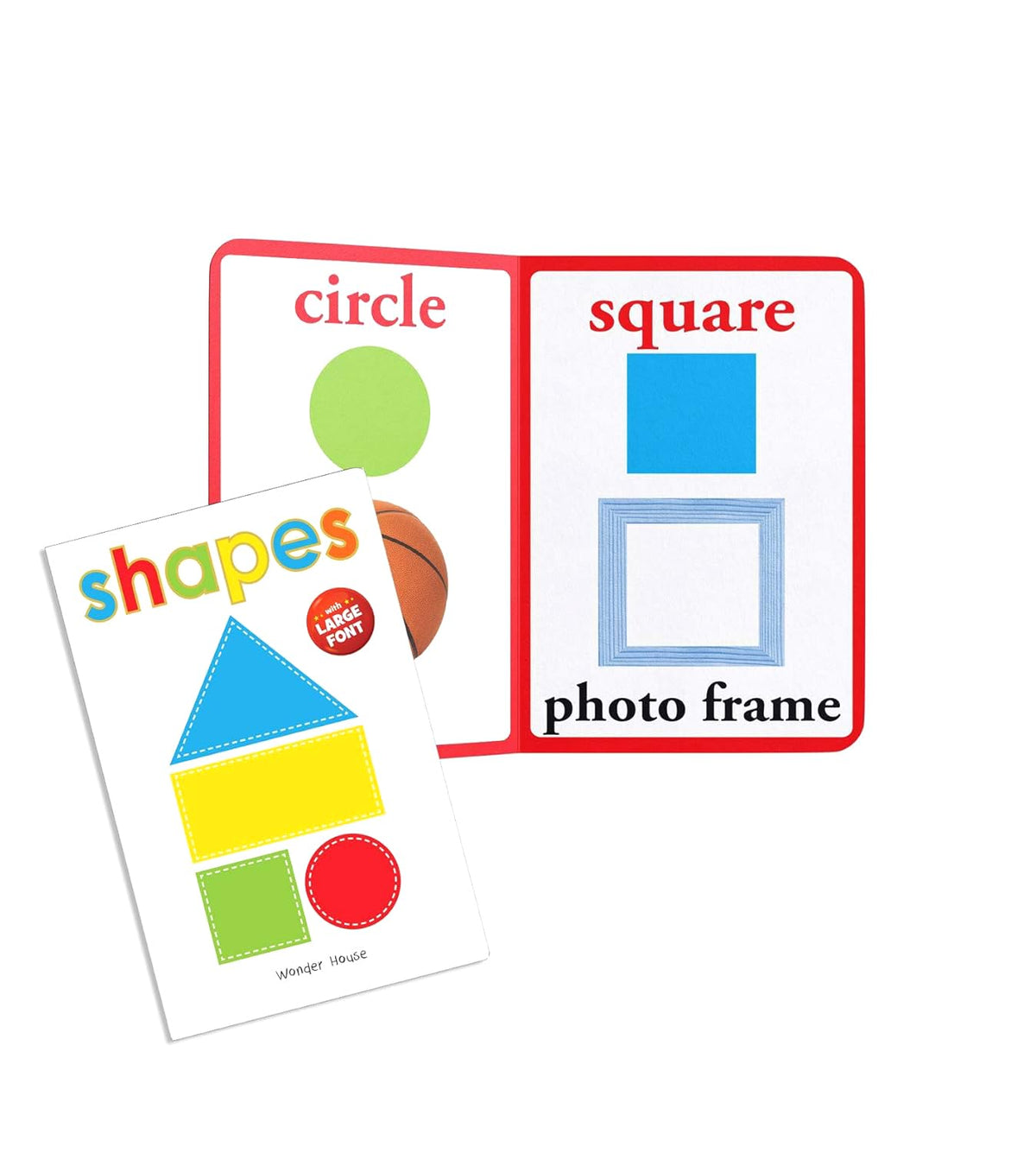 Educational children's book with shape illustrations on a white background