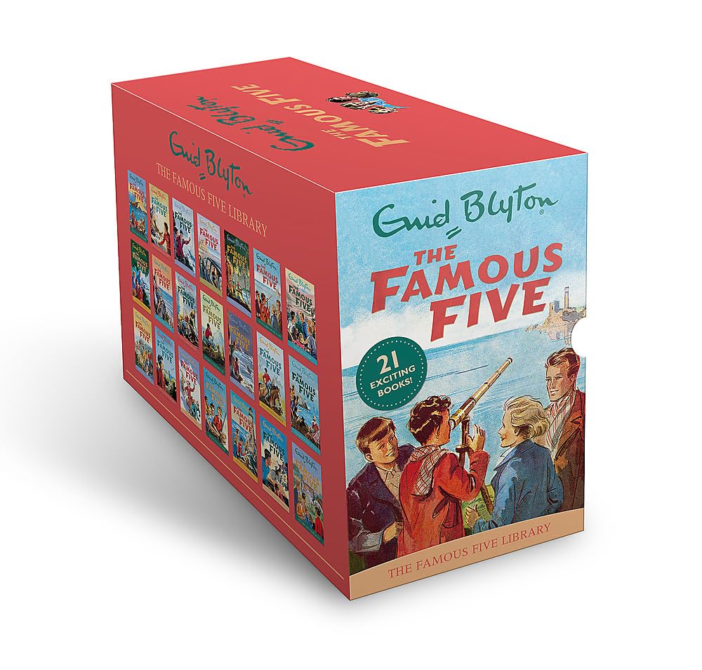Box set of 'The Famous Five' books by Enid Blyton on a white background