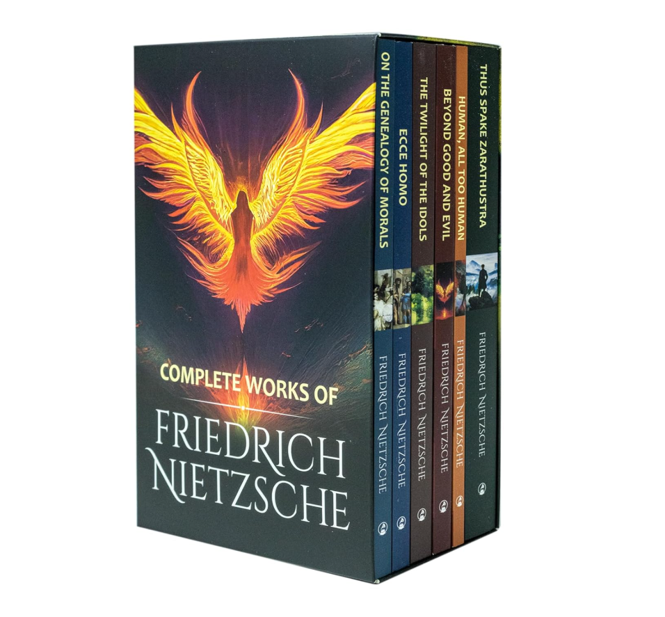 Box set of Friedrich Nietzsche books with a phoenix design on the cover
