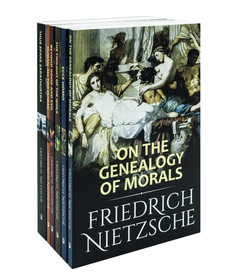 Book set with 'On the Genealogy of Morals' by Friedrich Nietzsche on a white background