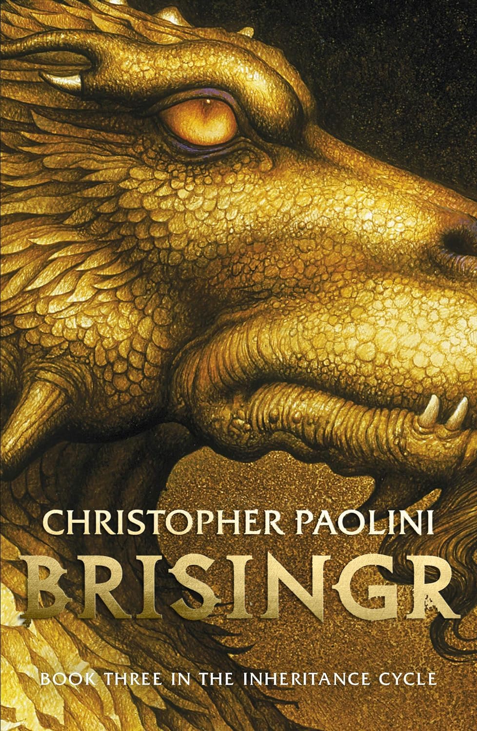 Book cover of 'Brisingr' by Christopher Paolini featuring a dragon's head.