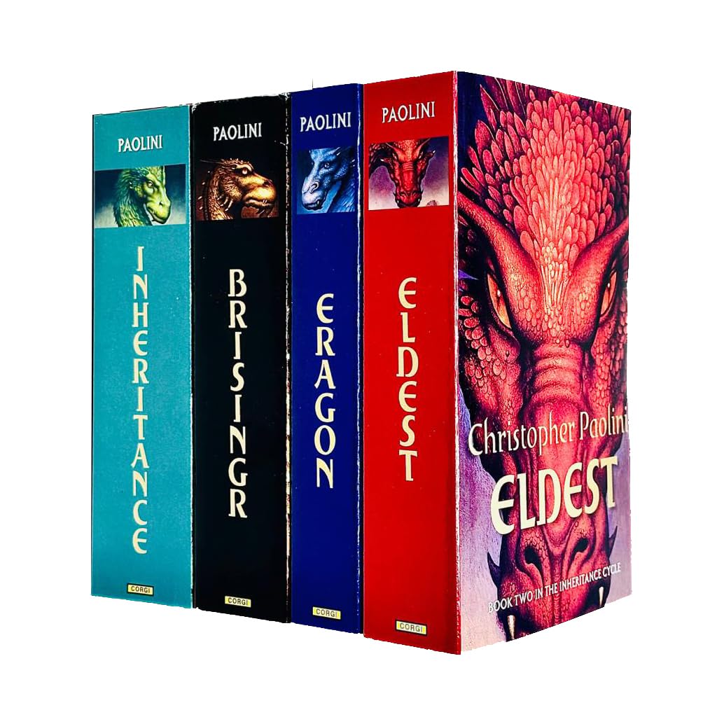 Set of books from the 'Eragon' series by Christopher Paolini on a white background