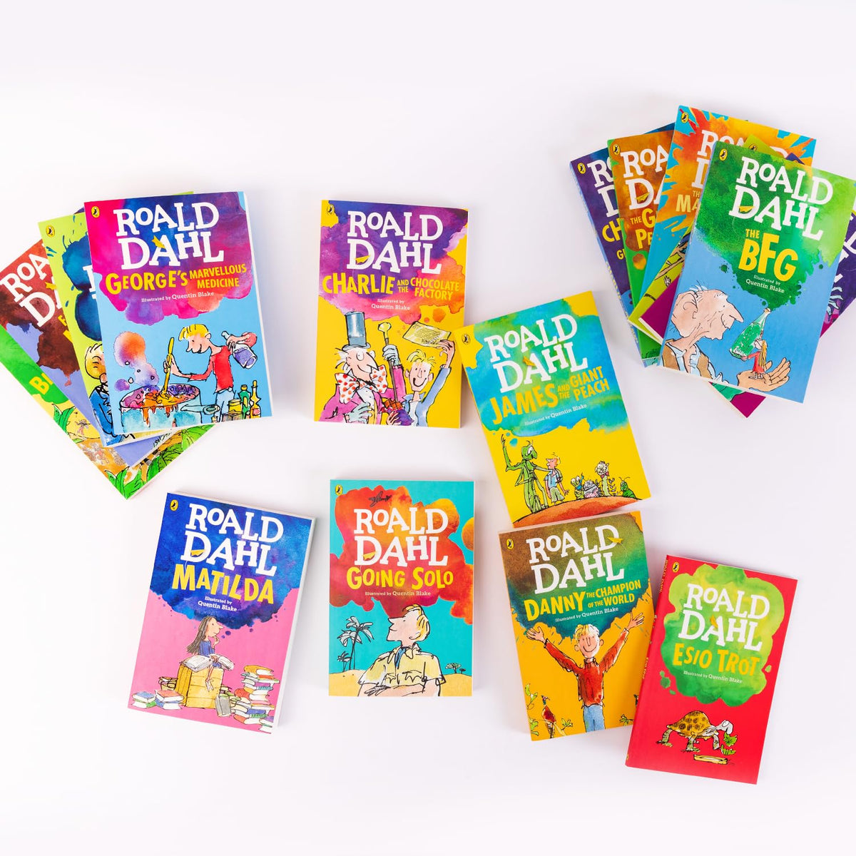 Collection of Roald Dahl books on a white background