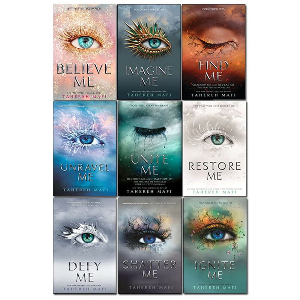 Collection of book covers from the 'Me' series by Tahereh Mafi on a white background