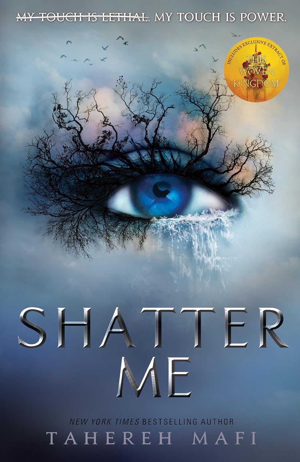Book cover of 'Shatter Me' with an eye design and text.