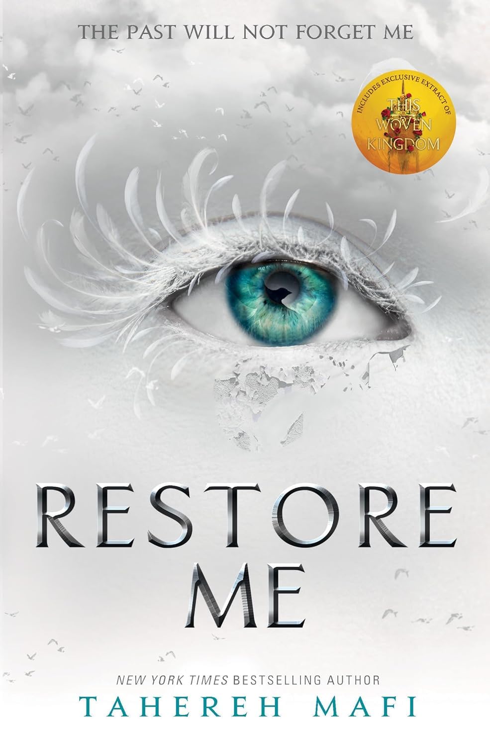 Book cover of 'Restore Me' by Tahereh Mafi featuring an eye with blue irises.