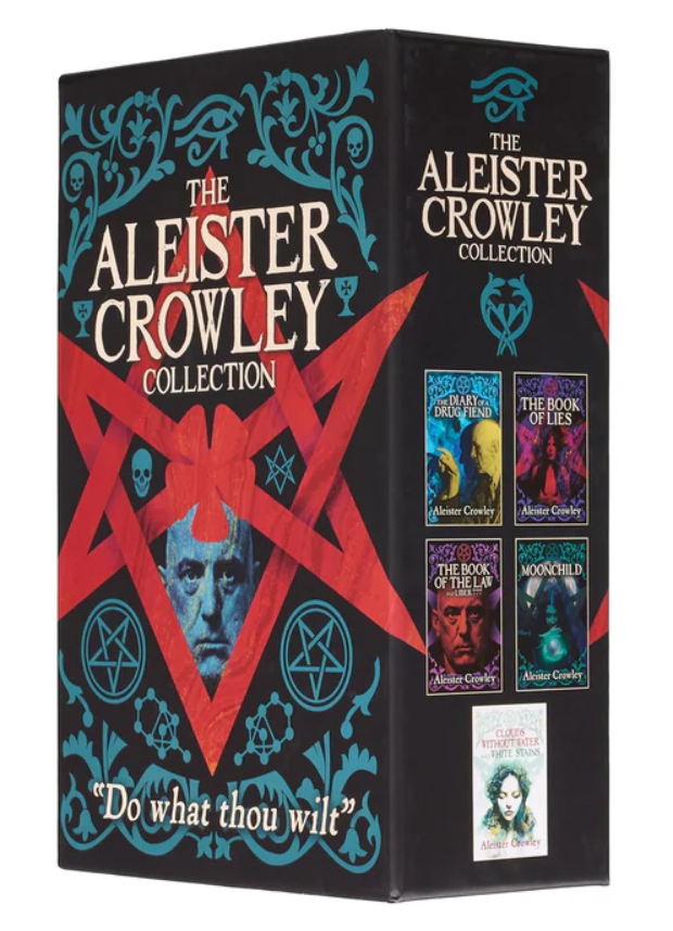 The Aleister Crowley Collection packaging with book covers and symbols.