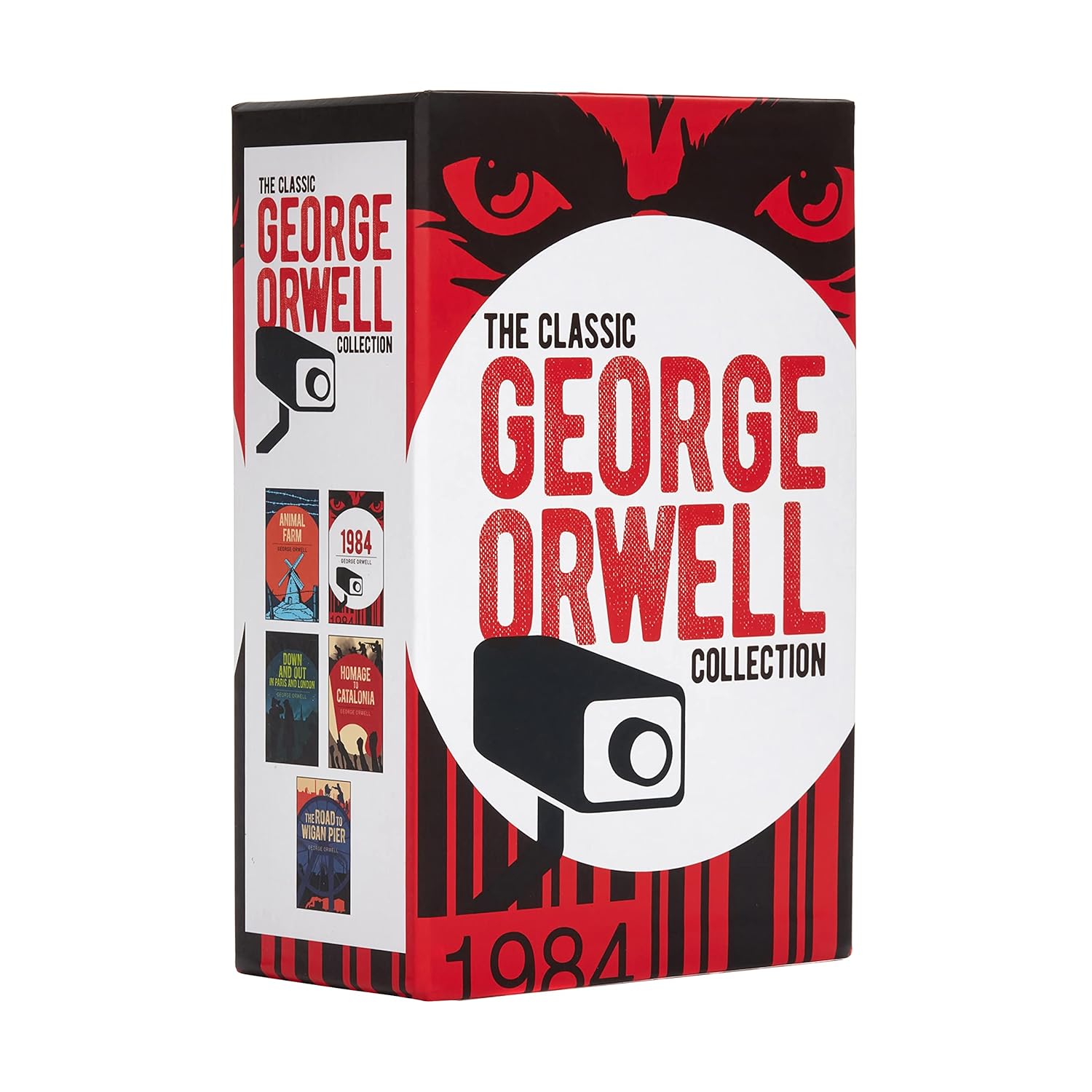 George Orwell book collection box with red, black, and white design