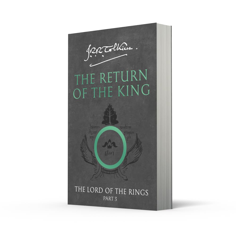 A single book standing upright on a clean white background. The cover is dark charcoal gray with mint green title text reading 'The Return of the King' and additional white text reading 'The Lord of the Rings Part 3,' plus a stylized emblem in the center.