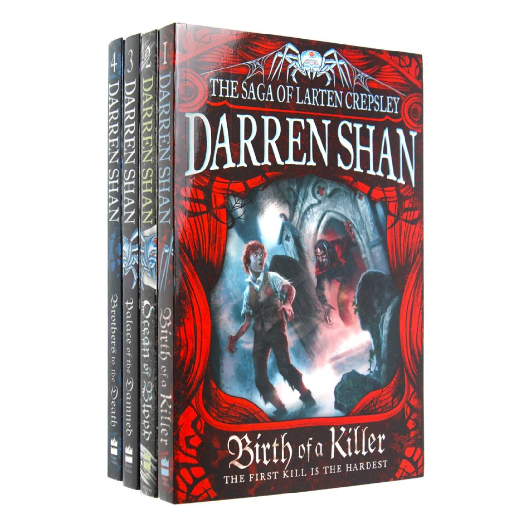 Set of books by Darren Shan with a prominent cover featuring a character and text.